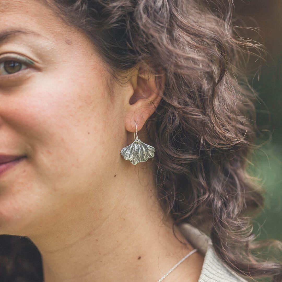 ginkgo leaf earrings silver SMALL