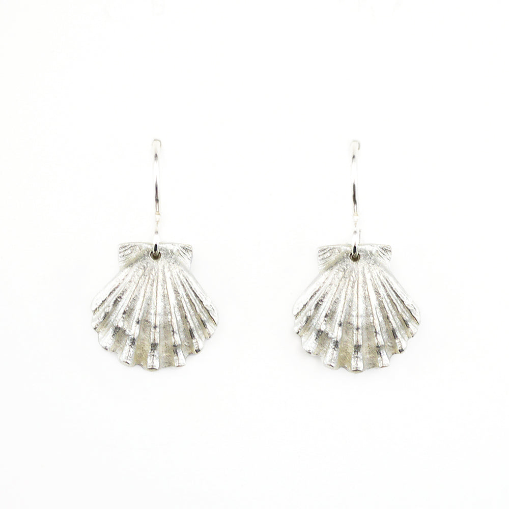 sterling silver scallop shell earrings on a white background