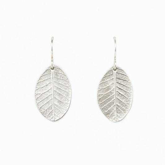 beautifully detailed sterling silver smokebush earrings on a white background
