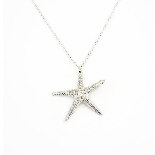 starfish pendant in sterling silver on white background 