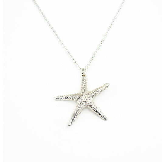 starfish pendant in sterling silver on white background