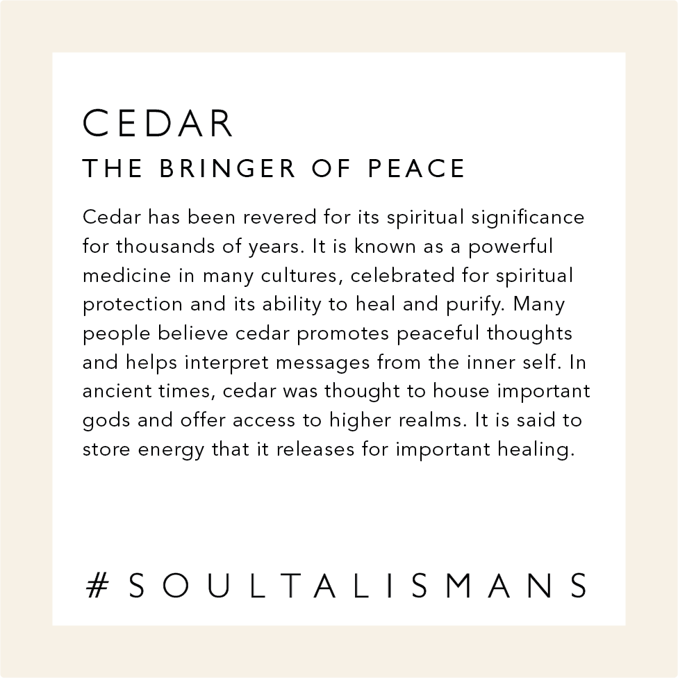 Cedar: The Bringer of Peace. Image describing the symbolism and healing qualities of cedar. #soultalismans