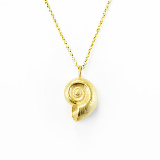 golden bronze nautilus pendant necklace on white background