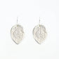 large salal leaf earrings in sterling silver. On white background
