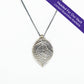 "Headed For Our Vault. Limited Quantities Available" large oxidized silver salal leaf pendant on white background