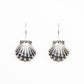 oxidized silver scallop earrings on a white background