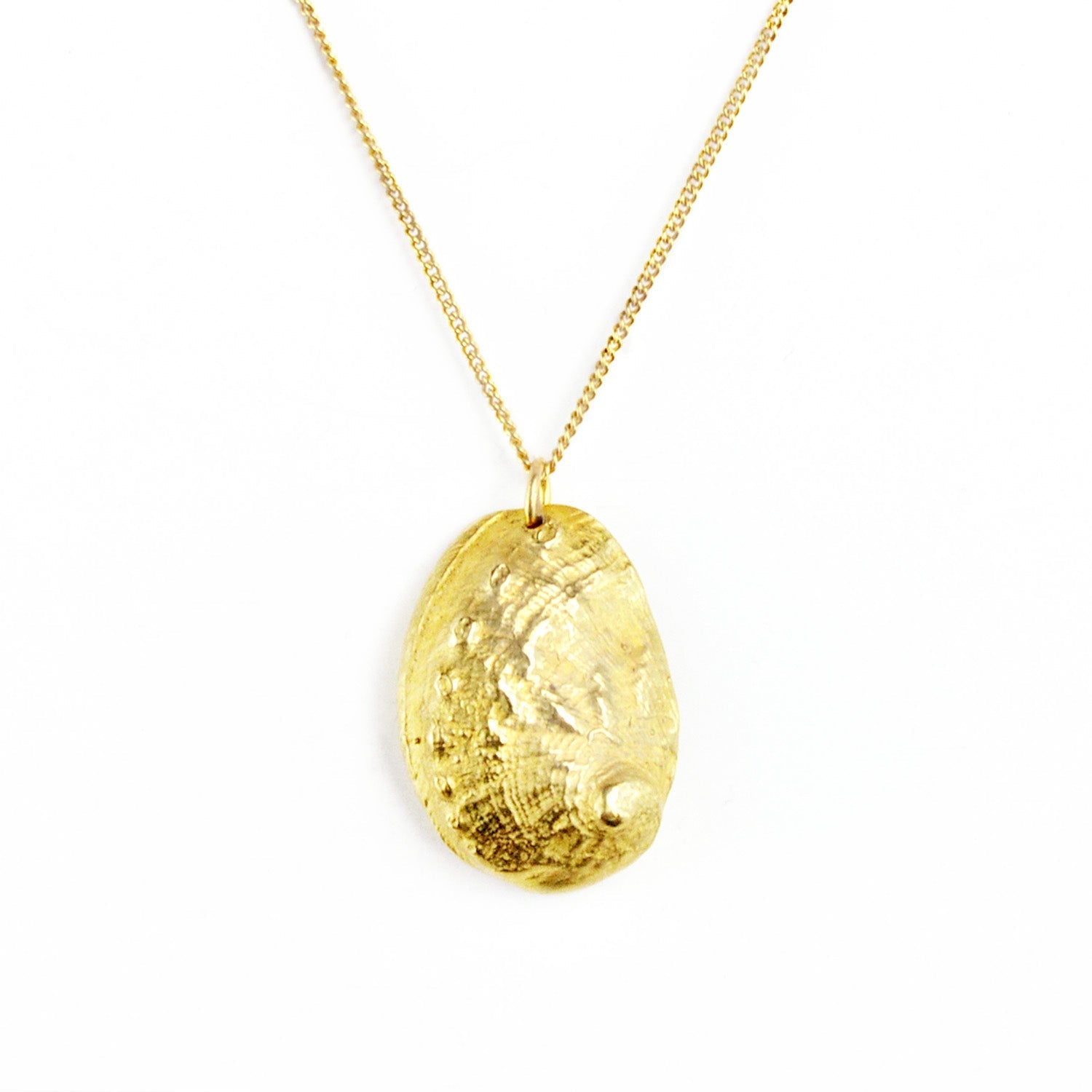 golden bronze abalone shell necklace on white background